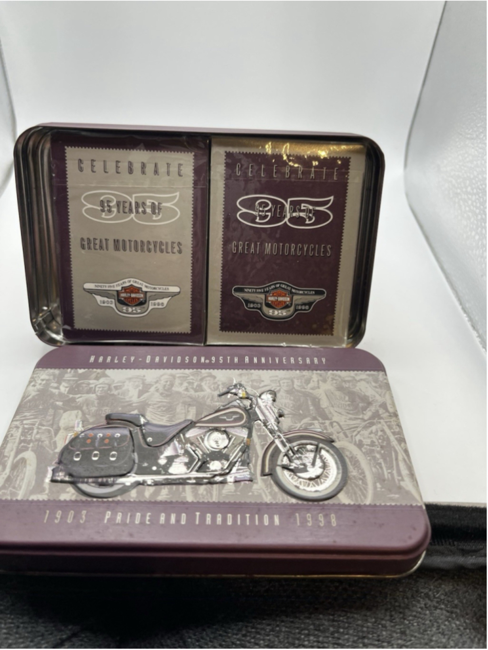 Harley-Davidson 95tH Anniversary Commemorative 2Pk Okaying Cards W/Tin SEE ALL